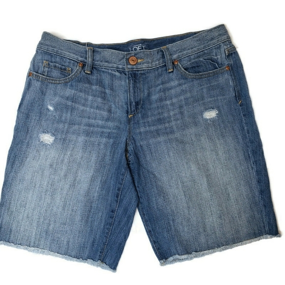 LOFT denim distressed long shorts size 10 / 30 - Picture 1 of 5